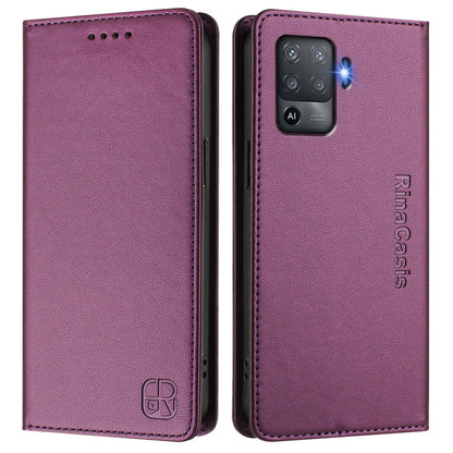 OPPO F19 Pro Dual-Folded Magnetic Suction RFID Blocking PU Leather Wallet Phone Case with Card Slots, Cash Pocket, Kickstand, Full Protective Flip Cover