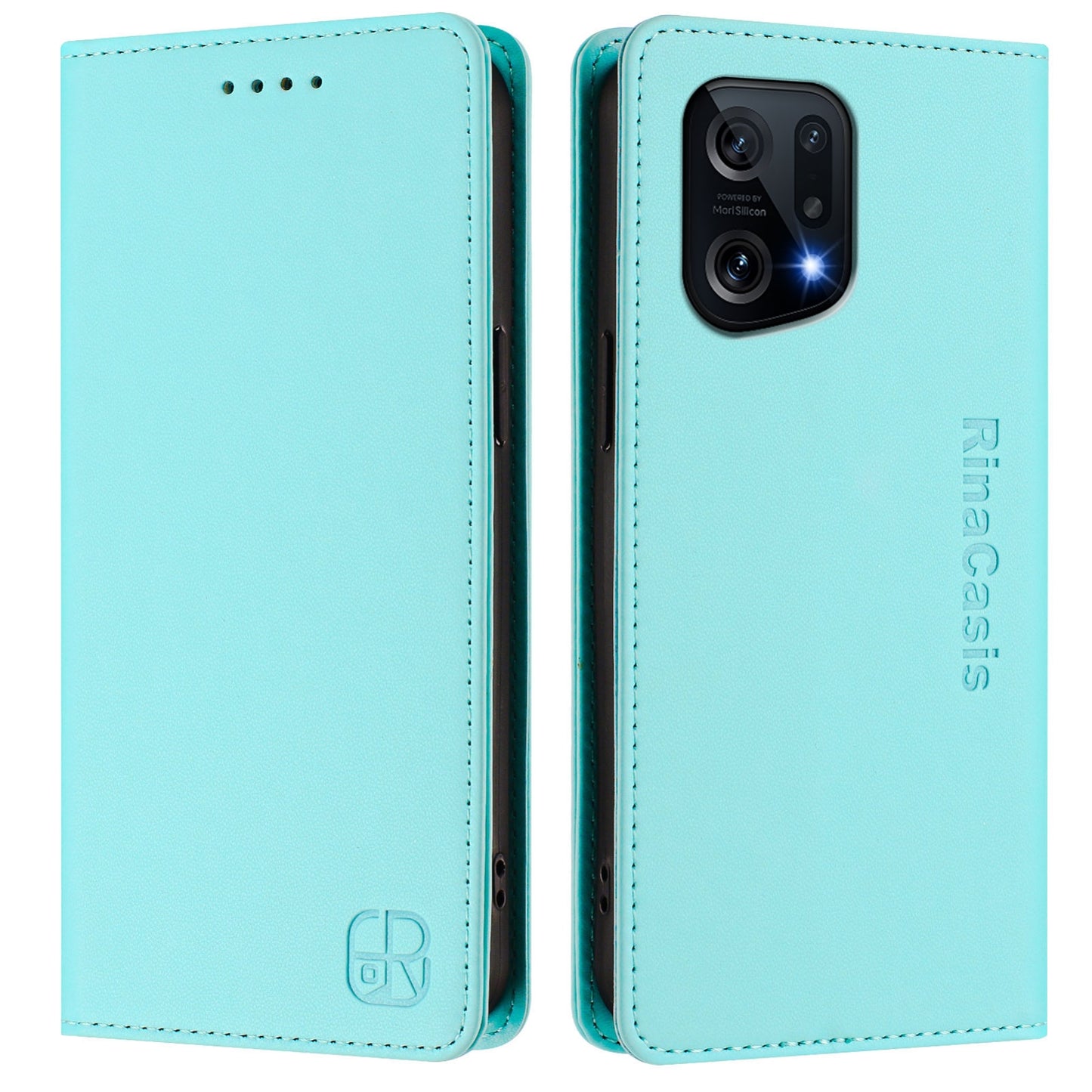 OPPO Find X5 Dual-Folded Magnetic Suction RFID Blocking PU Leather Wallet Phone Case with Card Slots, Cash Pocket, Kickstand, Full Protective Flip Cover