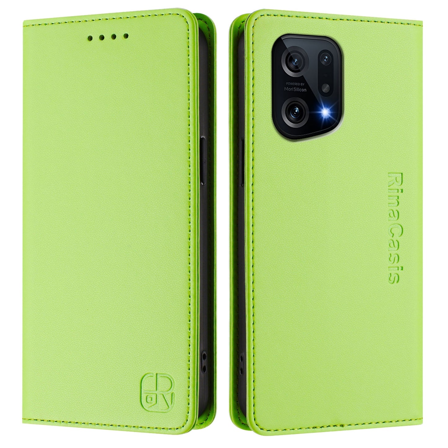 OPPO Find X5 Dual-Folded Magnetic Suction RFID Blocking PU Leather Wallet Phone Case with Card Slots, Cash Pocket, Kickstand, Full Protective Flip Cover