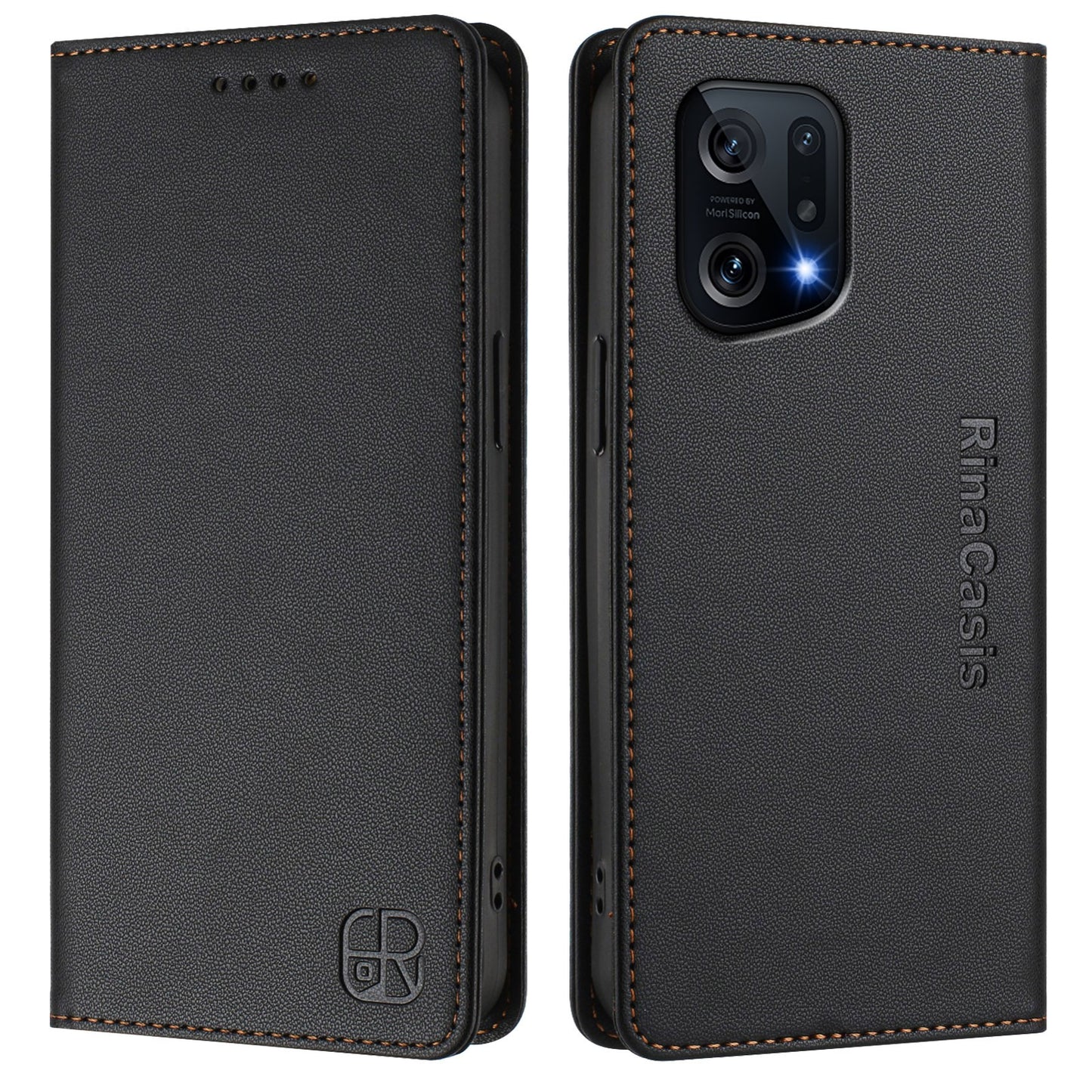 OPPO Find X5 Dual-Folded Magnetic Suction RFID Blocking PU Leather Wallet Phone Case with Card Slots, Cash Pocket, Kickstand, Full Protective Flip Cover