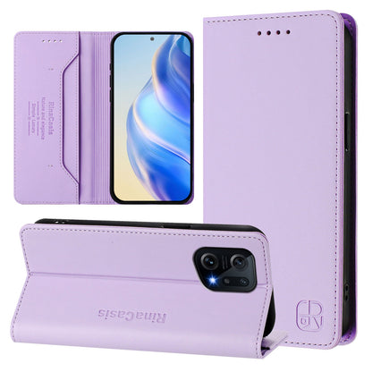 OPPO Find X5 Dual-Folded Magnetic Suction RFID Blocking PU Leather Wallet Phone Case with Card Slots, Cash Pocket, Kickstand, Full Protective Flip Cover