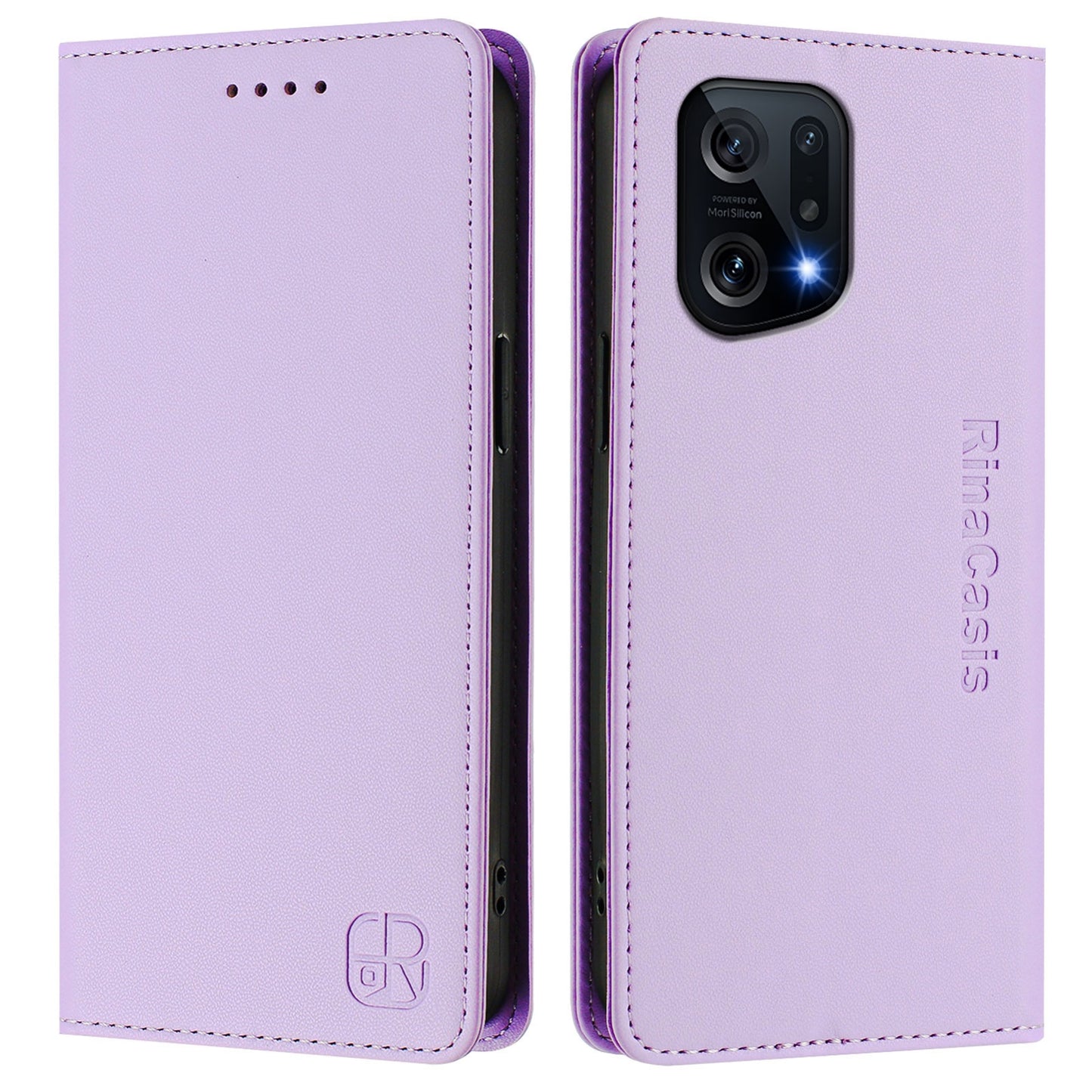 OPPO Find X5 Dual-Folded Magnetic Suction RFID Blocking PU Leather Wallet Phone Case with Card Slots, Cash Pocket, Kickstand, Full Protective Flip Cover