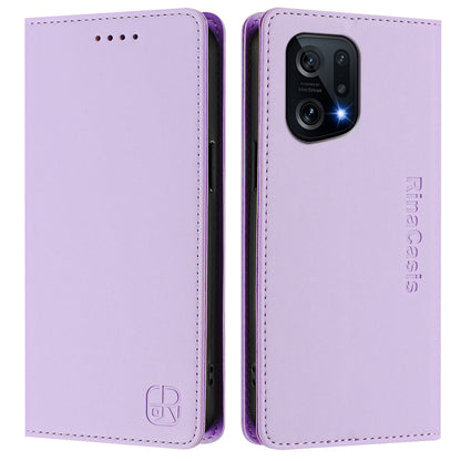 OPPO Find X5 Dual-Folded Magnetic Suction RFID Blocking PU Leather Wallet Phone Case with Card Slots, Cash Pocket, Kickstand, Full Protective Flip Cover