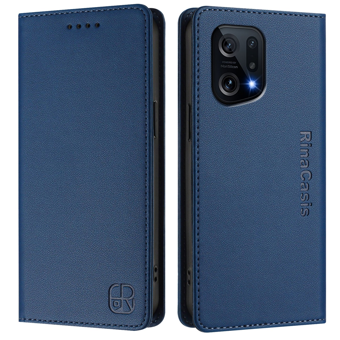 OPPO Find X5 Dual-Folded Magnetic Suction RFID Blocking PU Leather Wallet Phone Case with Card Slots, Cash Pocket, Kickstand, Full Protective Flip Cover