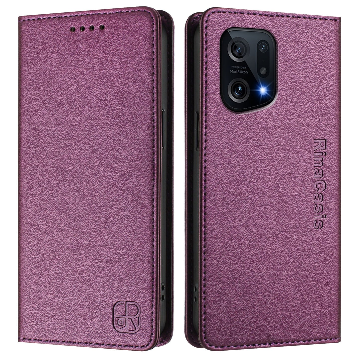 OPPO Find X5 Dual-Folded Magnetic Suction RFID Blocking PU Leather Wallet Phone Case with Card Slots, Cash Pocket, Kickstand, Full Protective Flip Cover