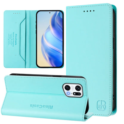OPPO Find X5 Pro Dual-Folded Magnetic Suction RFID Blocking PU Leather Wallet Phone Case with Card Slots, Cash Pocket, Kickstand, Full Protective Flip Cover