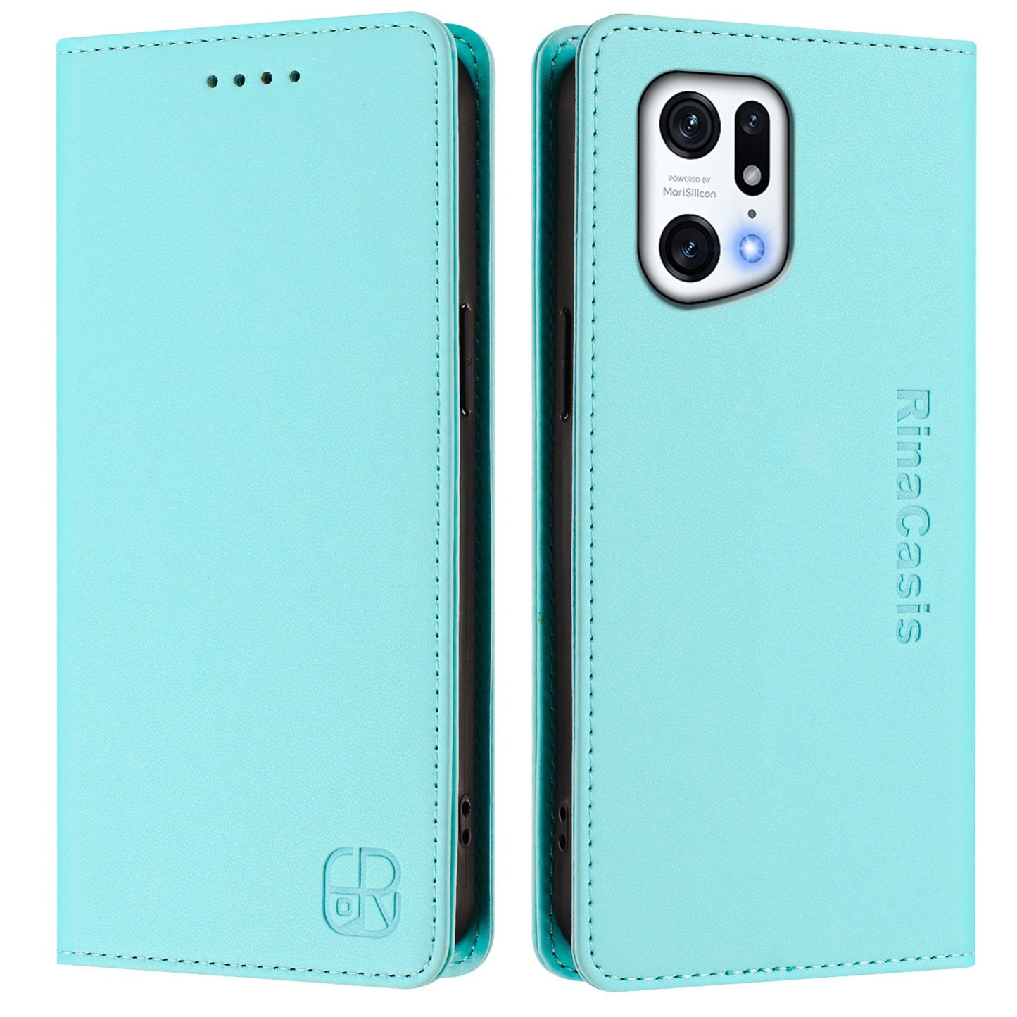 OPPO Find X5 Pro Dual-Folded Magnetic Suction RFID Blocking PU Leather Wallet Phone Case with Card Slots, Cash Pocket, Kickstand, Full Protective Flip Cover