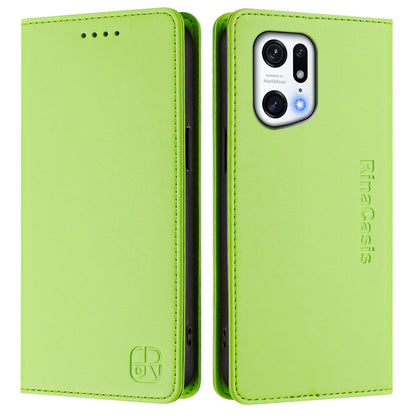 OPPO Find X5 Pro Dual-Folded Magnetic Suction RFID Blocking PU Leather Wallet Phone Case with Card Slots, Cash Pocket, Kickstand, Full Protective Flip Cover
