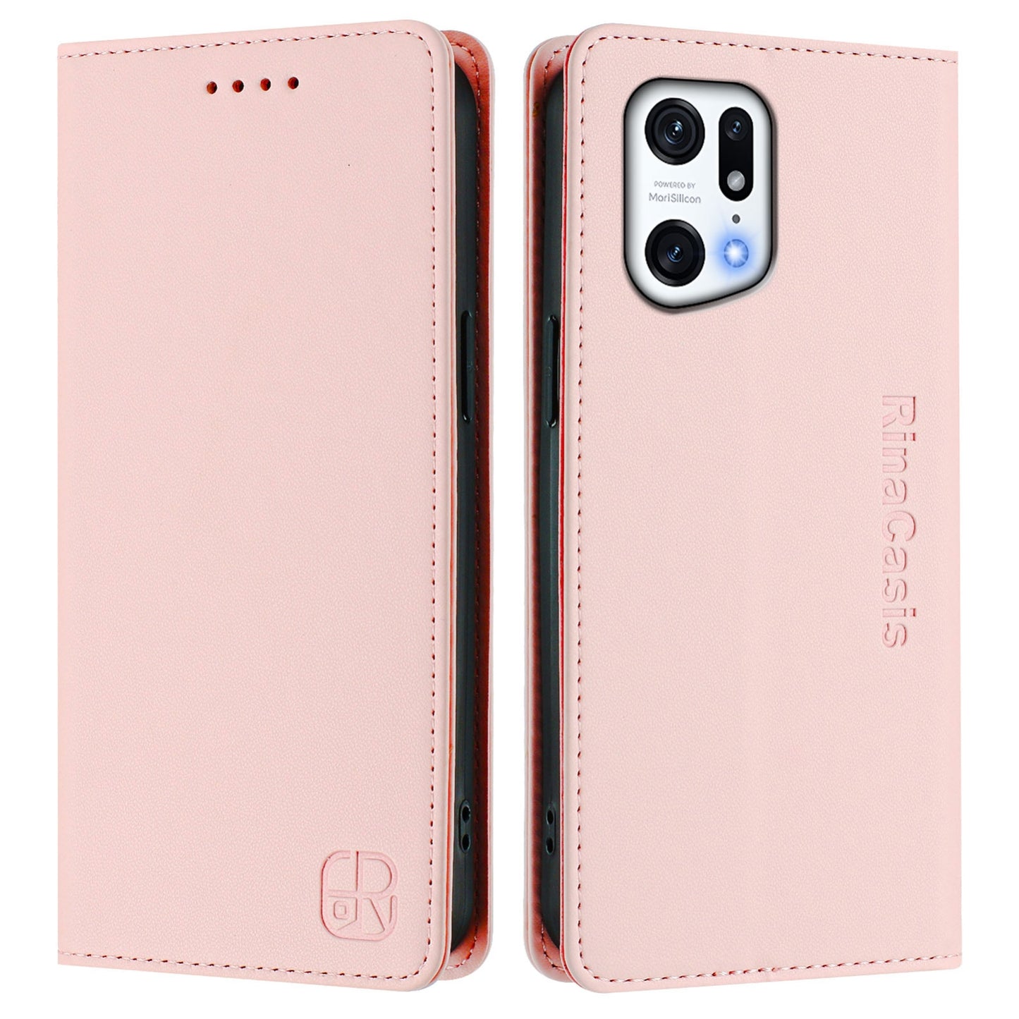OPPO Find X5 Pro Dual-Folded Magnetic Suction RFID Blocking PU Leather Wallet Phone Case with Card Slots, Cash Pocket, Kickstand, Full Protective Flip Cover