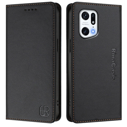 OPPO Find X5 Pro Dual-Folded Magnetic Suction RFID Blocking PU Leather Wallet Phone Case with Card Slots, Cash Pocket, Kickstand, Full Protective Flip Cover