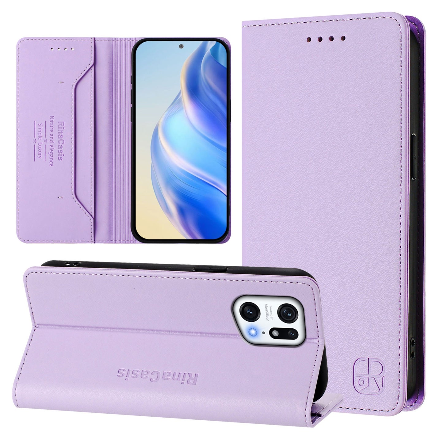 OPPO Find X5 Pro Dual-Folded Magnetic Suction RFID Blocking PU Leather Wallet Phone Case with Card Slots, Cash Pocket, Kickstand, Full Protective Flip Cover