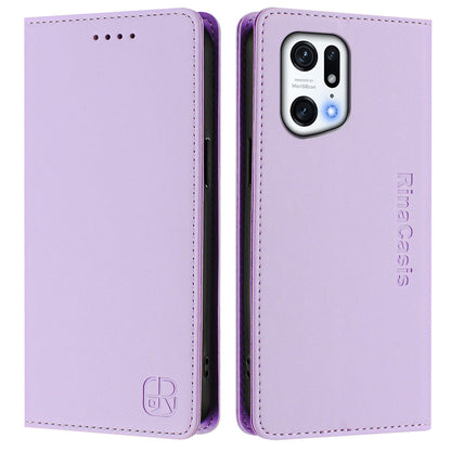 OPPO Find X5 Pro Dual-Folded Magnetic Suction RFID Blocking PU Leather Wallet Phone Case with Card Slots, Cash Pocket, Kickstand, Full Protective Flip Cover