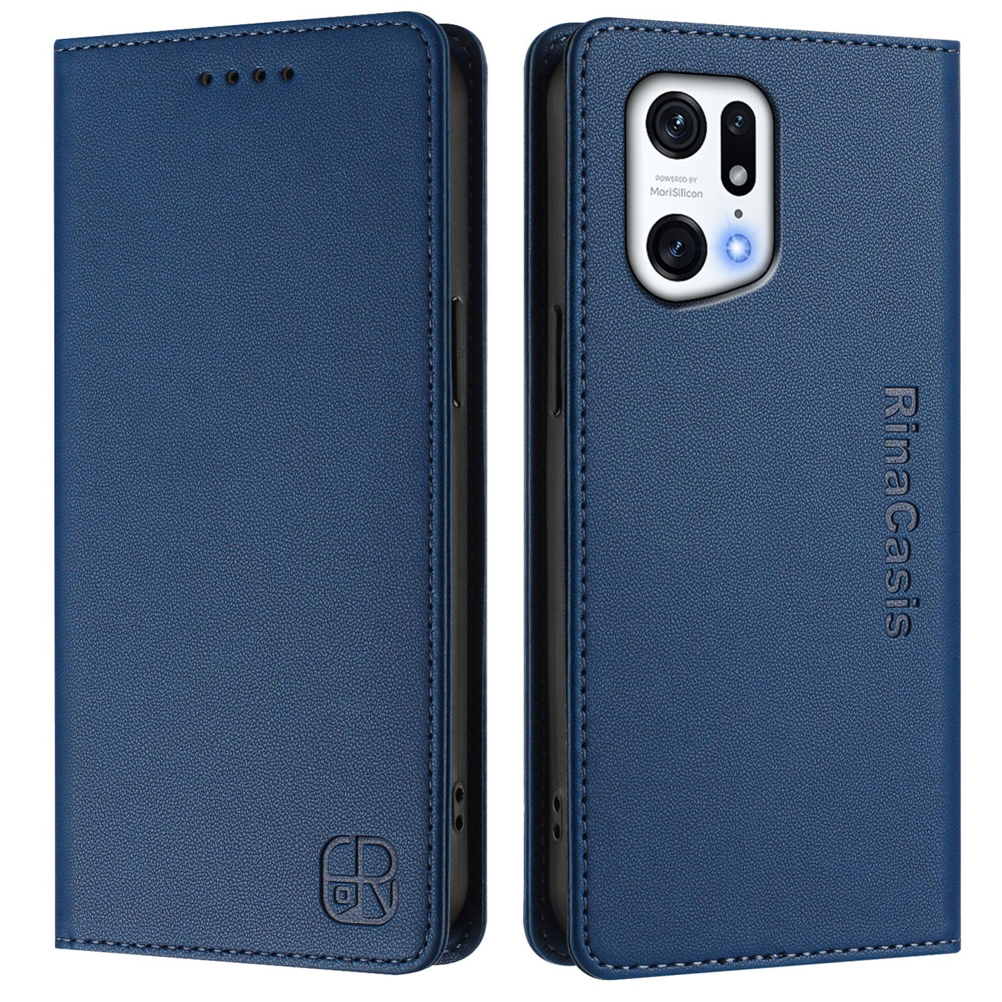 OPPO Find X5 Pro Dual-Folded Magnetic Suction RFID Blocking PU Leather Wallet Phone Case with Card Slots, Cash Pocket, Kickstand, Full Protective Flip Cover