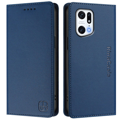 OPPO Find X5 Pro Dual-Folded Magnetic Suction RFID Blocking PU Leather Wallet Phone Case with Card Slots, Cash Pocket, Kickstand, Full Protective Flip Cover