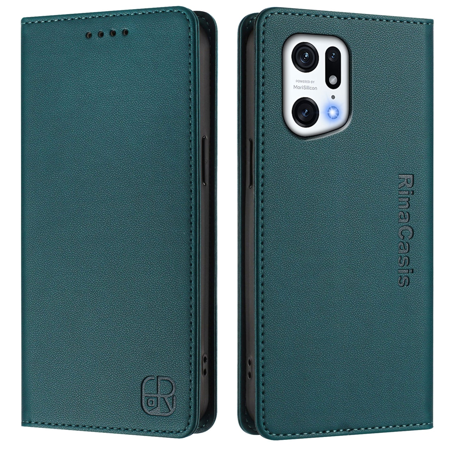 OPPO Find X5 Pro Dual-Folded Magnetic Suction RFID Blocking PU Leather Wallet Phone Case with Card Slots, Cash Pocket, Kickstand, Full Protective Flip Cover
