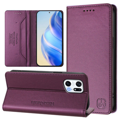 OPPO Find X5 Pro Dual-Folded Magnetic Suction RFID Blocking PU Leather Wallet Phone Case with Card Slots, Cash Pocket, Kickstand, Full Protective Flip Cover