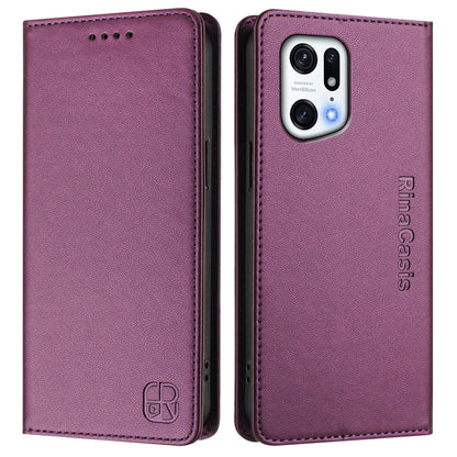 OPPO Find X5 Pro Dual-Folded Magnetic Suction RFID Blocking PU Leather Wallet Phone Case with Card Slots, Cash Pocket, Kickstand, Full Protective Flip Cover