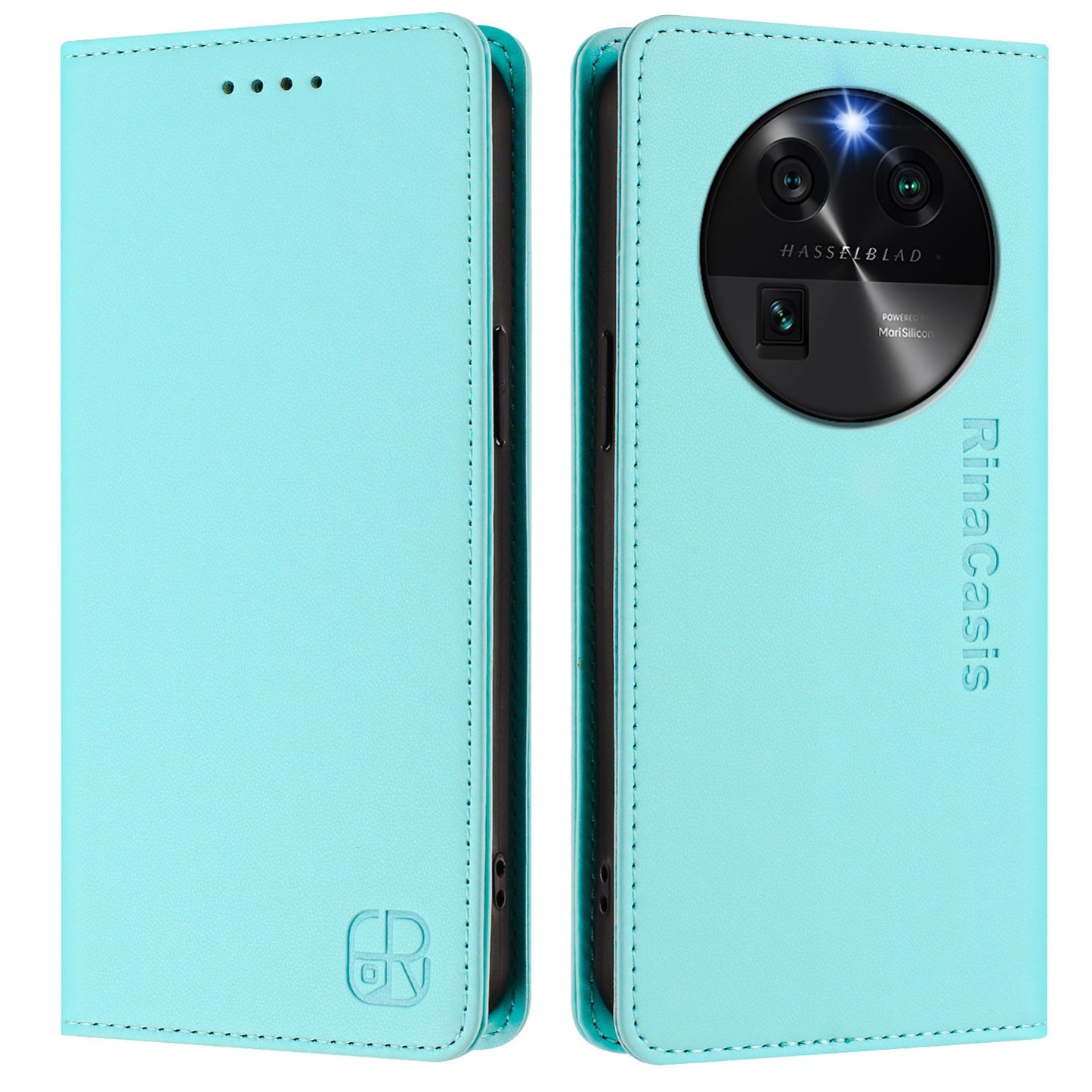 OPPO Find X6 Dual-Folded Magnetic Suction RFID Blocking PU Leather Wallet Phone Case with Card Slots, Cash Pocket, Kickstand, Full Protective Flip Cover