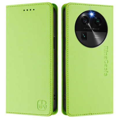OPPO Find X6 Dual-Folded Magnetic Suction RFID Blocking PU Leather Wallet Phone Case with Card Slots, Cash Pocket, Kickstand, Full Protective Flip Cover