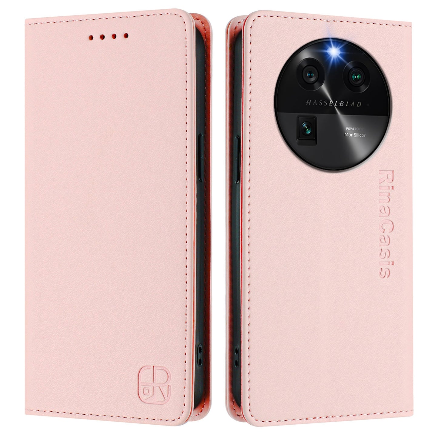 OPPO Find X6 Dual-Folded Magnetic Suction RFID Blocking PU Leather Wallet Phone Case with Card Slots, Cash Pocket, Kickstand, Full Protective Flip Cover