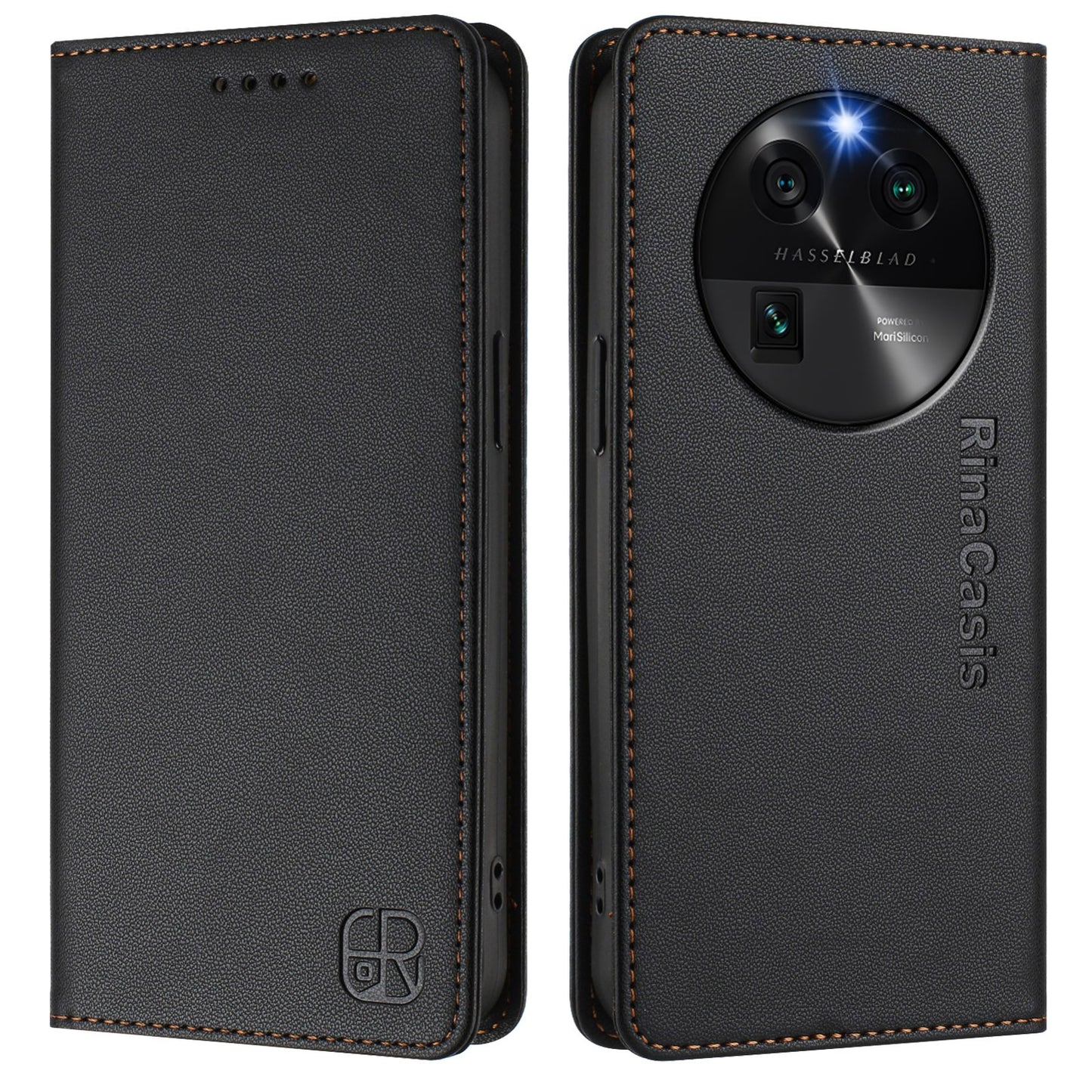OPPO Find X6 Dual-Folded Magnetic Suction RFID Blocking PU Leather Wallet Phone Case with Card Slots, Cash Pocket, Kickstand, Full Protective Flip Cover