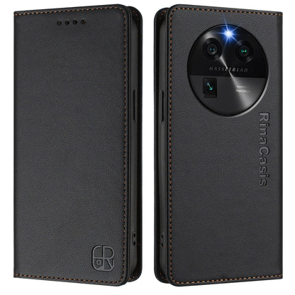 OPPO Find X6 Dual-Folded Magnetic Suction RFID Blocking PU Leather Wallet Phone Case with Card Slots, Cash Pocket, Kickstand, Full Protective Flip Cover
