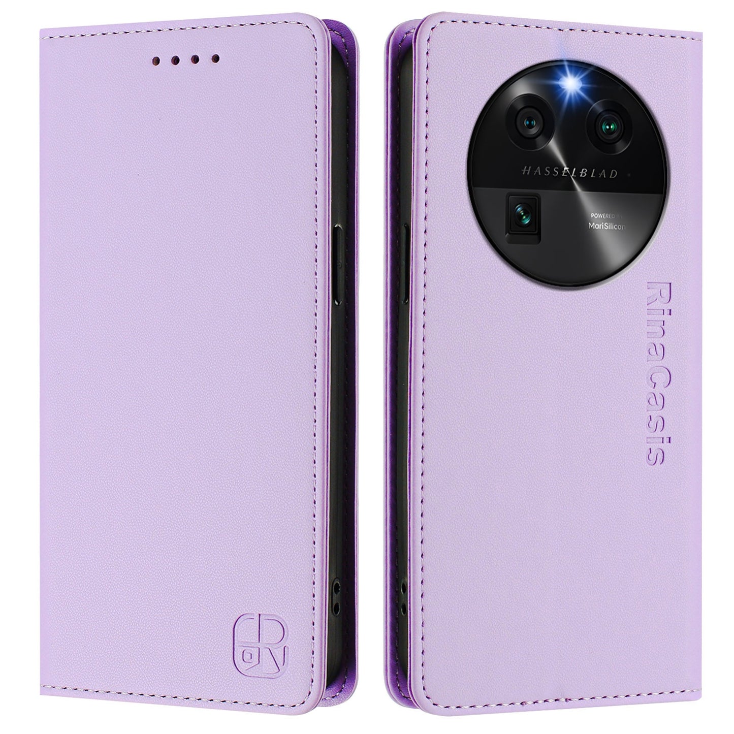 OPPO Find X6 Dual-Folded Magnetic Suction RFID Blocking PU Leather Wallet Phone Case with Card Slots, Cash Pocket, Kickstand, Full Protective Flip Cover