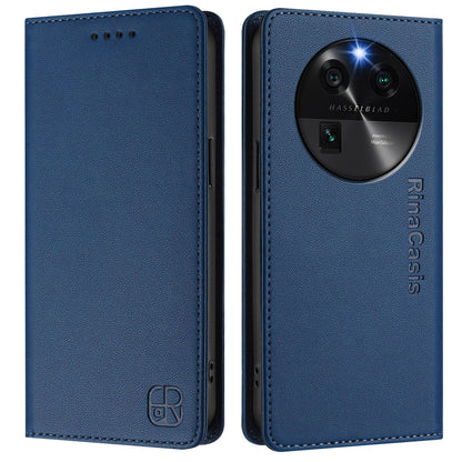 OPPO Find X6 Dual-Folded Magnetic Suction RFID Blocking PU Leather Wallet Phone Case with Card Slots, Cash Pocket, Kickstand, Full Protective Flip Cover
