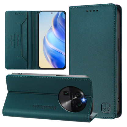 OPPO Find X6 Dual-Folded Magnetic Suction RFID Blocking PU Leather Wallet Phone Case with Card Slots, Cash Pocket, Kickstand, Full Protective Flip Cover