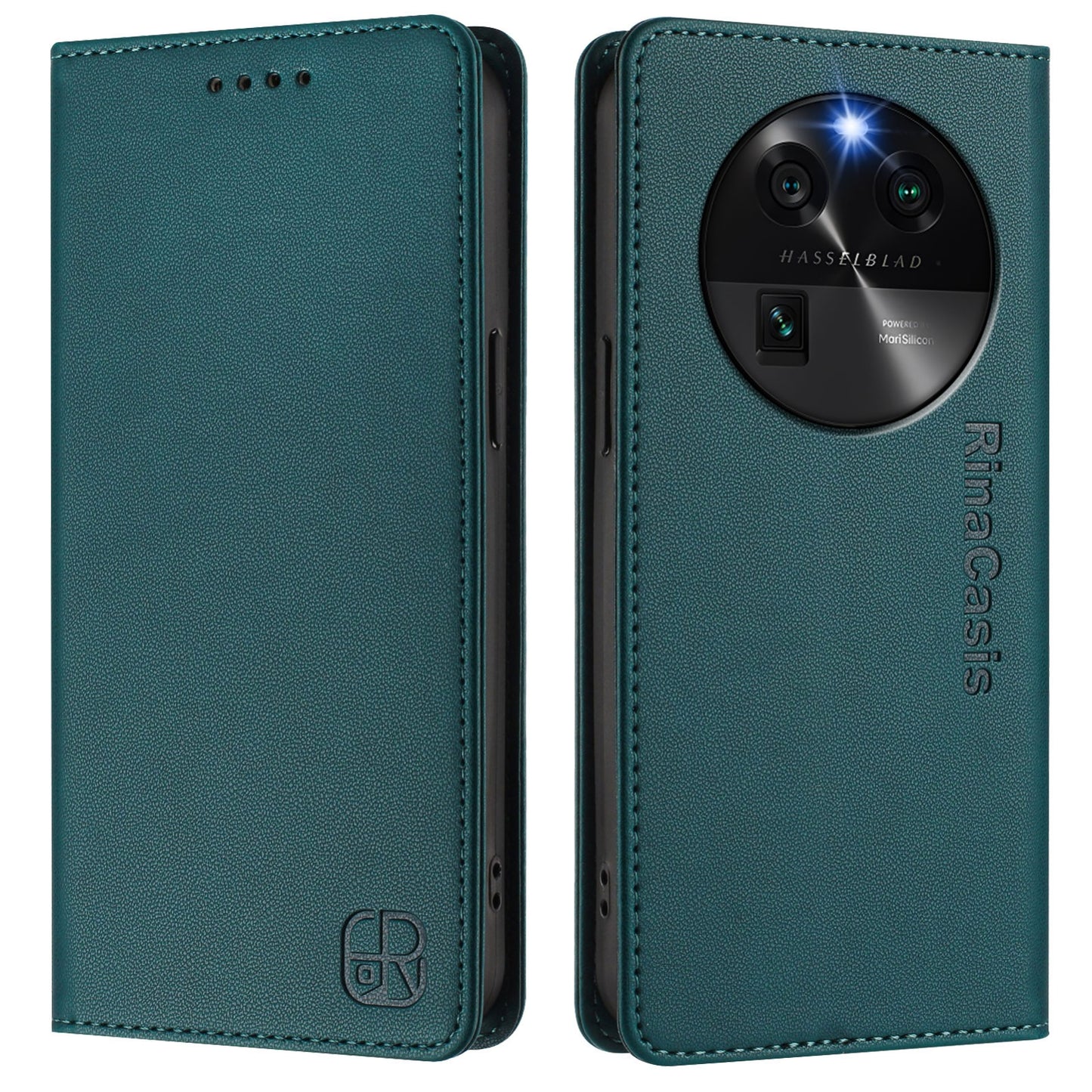 OPPO Find X6 Dual-Folded Magnetic Suction RFID Blocking PU Leather Wallet Phone Case with Card Slots, Cash Pocket, Kickstand, Full Protective Flip Cover