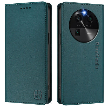 OPPO Find X6 Dual-Folded Magnetic Suction RFID Blocking PU Leather Wallet Phone Case with Card Slots, Cash Pocket, Kickstand, Full Protective Flip Cover