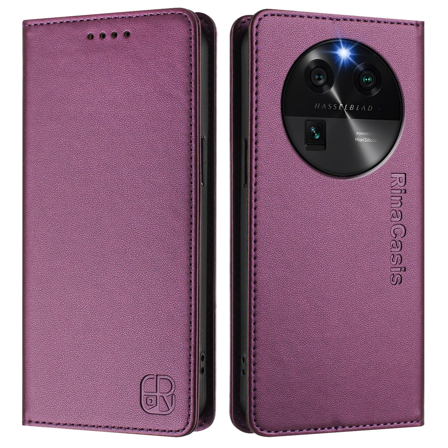 OPPO Find X6 Dual-Folded Magnetic Suction RFID Blocking PU Leather Wallet Phone Case with Card Slots, Cash Pocket, Kickstand, Full Protective Flip Cover