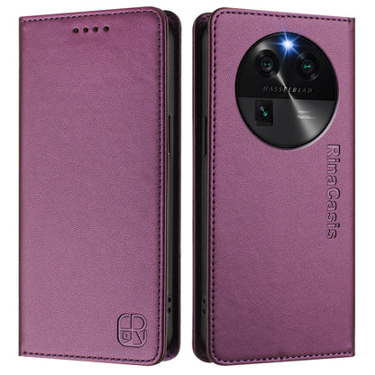 OPPO Find X6 Dual-Folded Magnetic Suction RFID Blocking PU Leather Wallet Phone Case with Card Slots, Cash Pocket, Kickstand, Full Protective Flip Cover