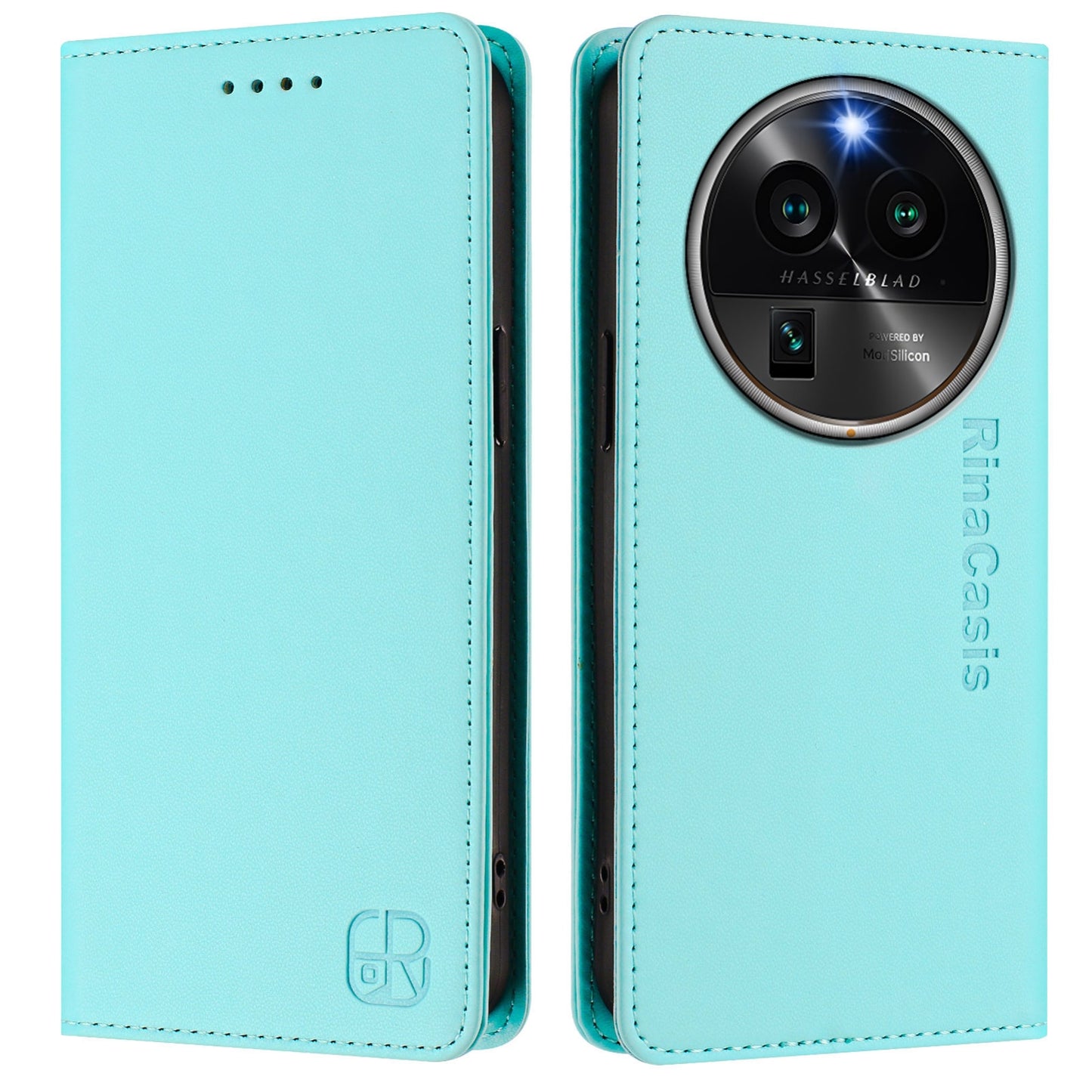 OPPO Find X6 Pro Dual-Folded Magnetic Suction RFID Blocking PU Leather Wallet Phone Case with Card Slots, Cash Pocket, Kickstand, Full Protective Flip Cover