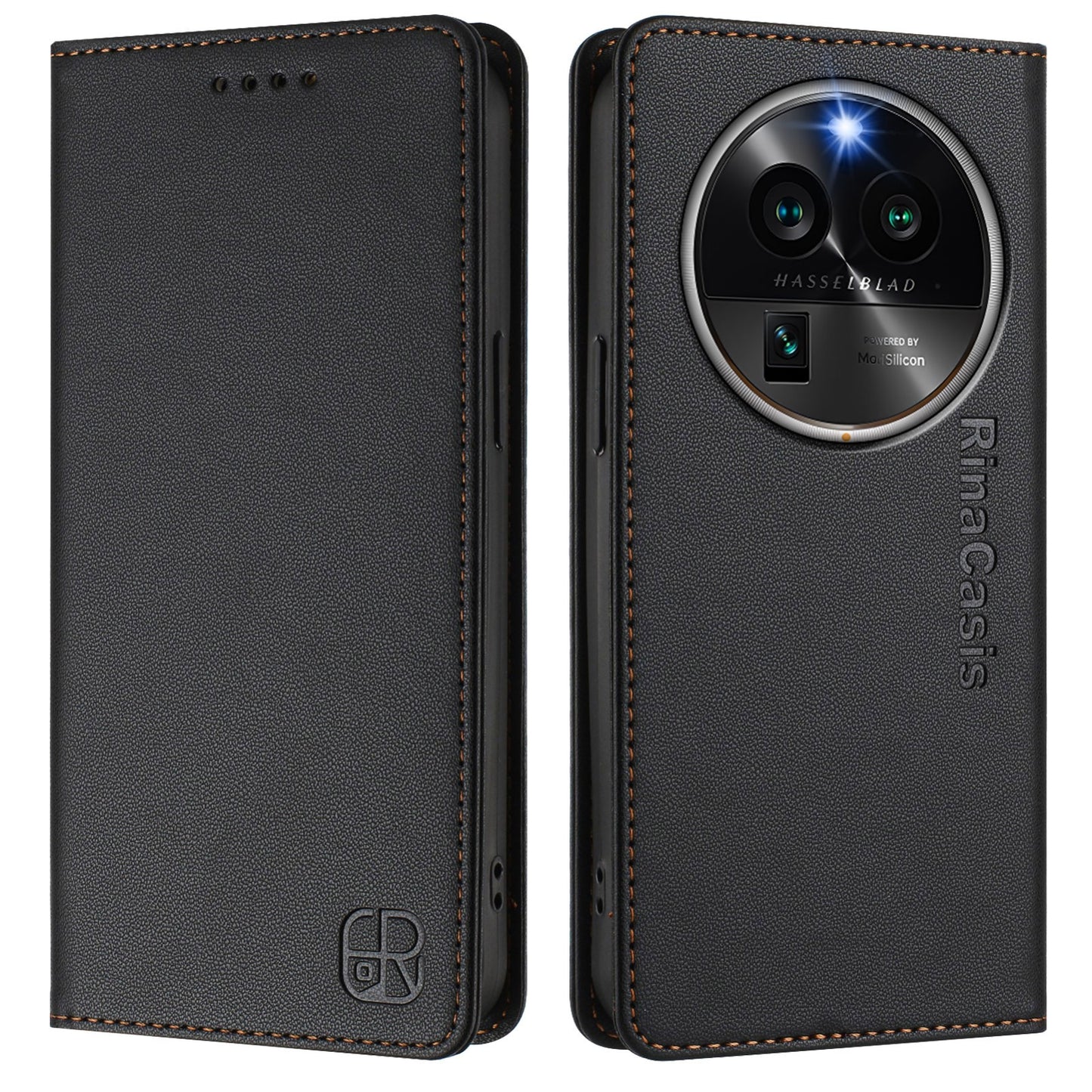 OPPO Find X6 Pro Dual-Folded Magnetic Suction RFID Blocking PU Leather Wallet Phone Case with Card Slots, Cash Pocket, Kickstand, Full Protective Flip Cover