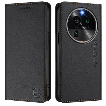 OPPO Find X6 Pro Dual-Folded Magnetic Suction RFID Blocking PU Leather Wallet Phone Case with Card Slots, Cash Pocket, Kickstand, Full Protective Flip Cover