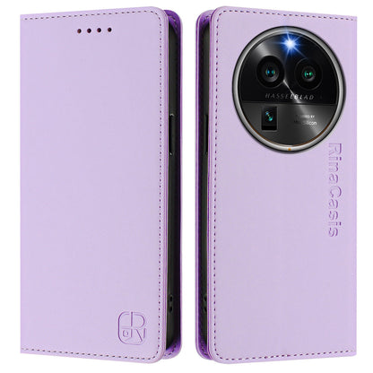 OPPO Find X6 Pro Dual-Folded Magnetic Suction RFID Blocking PU Leather Wallet Phone Case with Card Slots, Cash Pocket, Kickstand, Full Protective Flip Cover