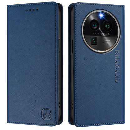 OPPO Find X6 Pro Dual-Folded Magnetic Suction RFID Blocking PU Leather Wallet Phone Case with Card Slots, Cash Pocket, Kickstand, Full Protective Flip Cover