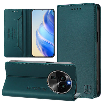 OPPO Find X6 Pro Dual-Folded Magnetic Suction RFID Blocking PU Leather Wallet Phone Case with Card Slots, Cash Pocket, Kickstand, Full Protective Flip Cover