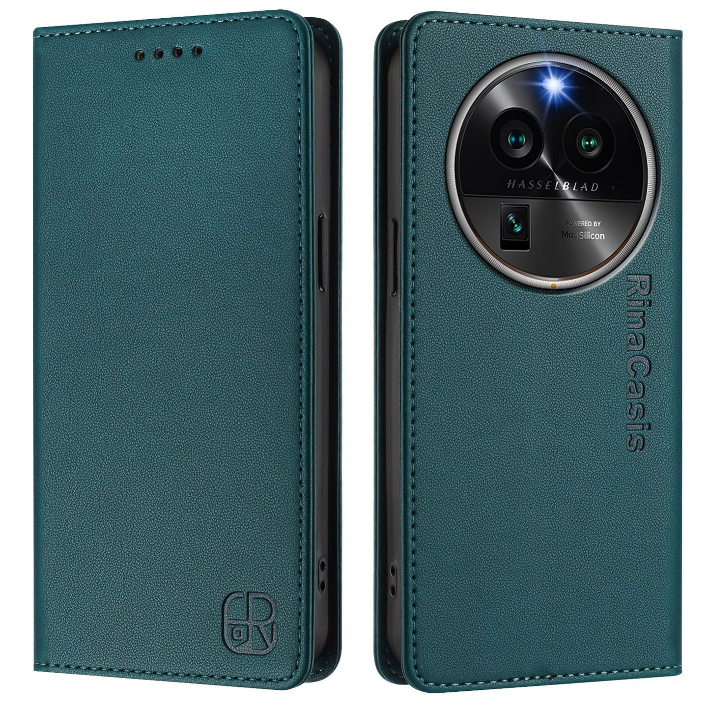 OPPO Find X6 Pro Dual-Folded Magnetic Suction RFID Blocking PU Leather Wallet Phone Case with Card Slots, Cash Pocket, Kickstand, Full Protective Flip Cover