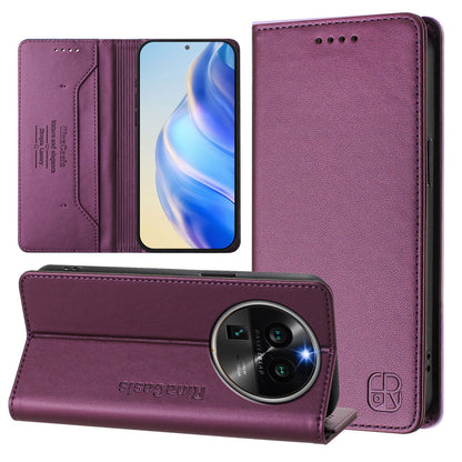 OPPO Find X6 Pro Dual-Folded Magnetic Suction RFID Blocking PU Leather Wallet Phone Case with Card Slots, Cash Pocket, Kickstand, Full Protective Flip Cover