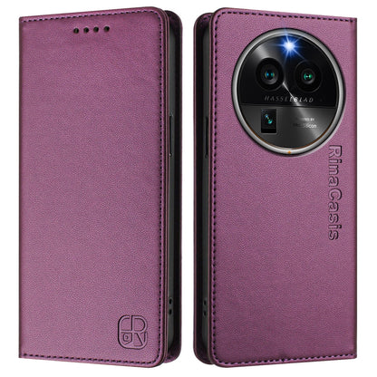 OPPO Find X6 Pro Dual-Folded Magnetic Suction RFID Blocking PU Leather Wallet Phone Case with Card Slots, Cash Pocket, Kickstand, Full Protective Flip Cover