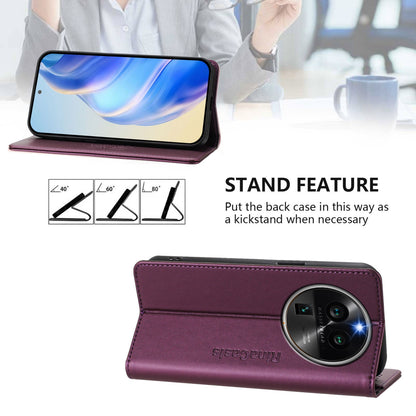 OPPO Find X6 Pro Dual-Folded Magnetic Suction RFID Blocking PU Leather Wallet Phone Case with Card Slots, Cash Pocket, Kickstand, Full Protective Flip Cover