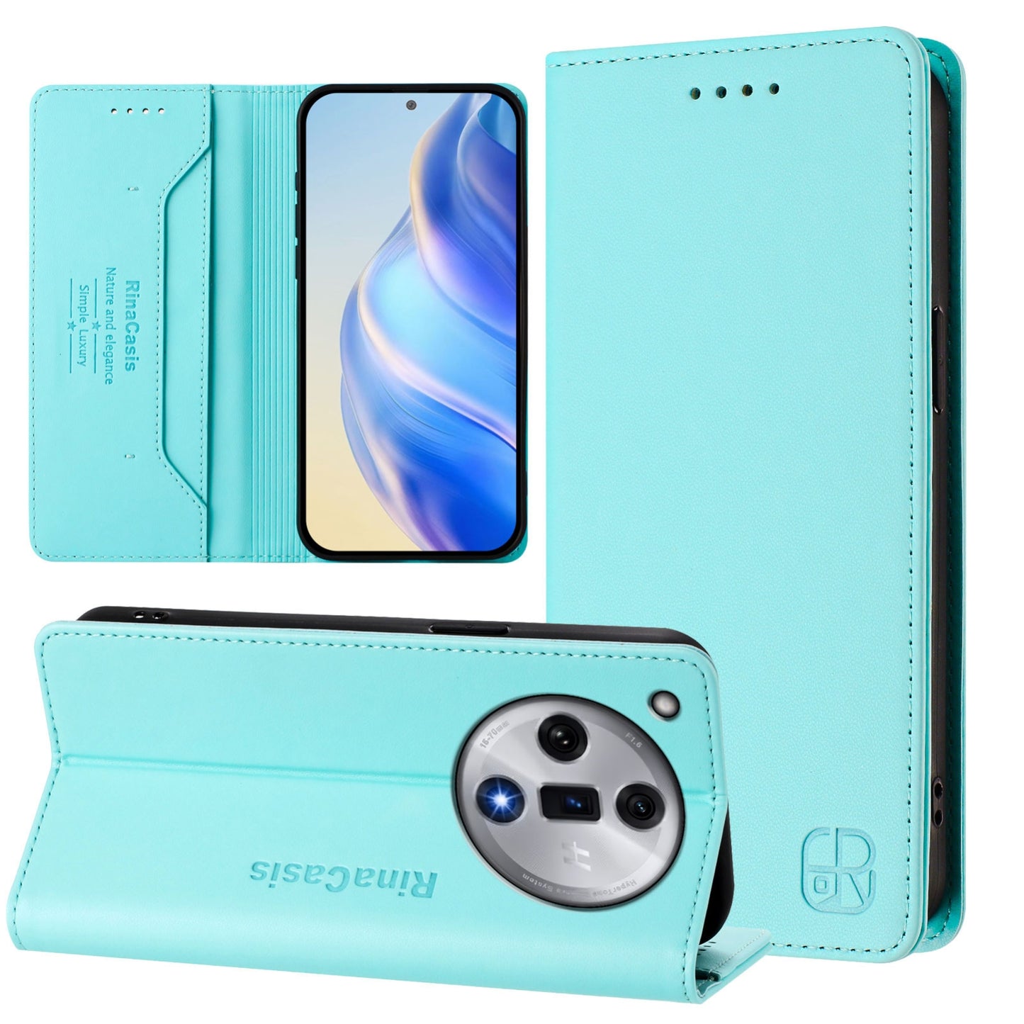 OPPO Find X7 Dual-Folded Magnetic Suction RFID Blocking PU Leather Wallet Phone Case with Card Slots, Cash Pocket, Kickstand, Full Protective Flip Cover