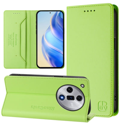 OPPO Find X7 Dual-Folded Magnetic Suction RFID Blocking PU Leather Wallet Phone Case with Card Slots, Cash Pocket, Kickstand, Full Protective Flip Cover