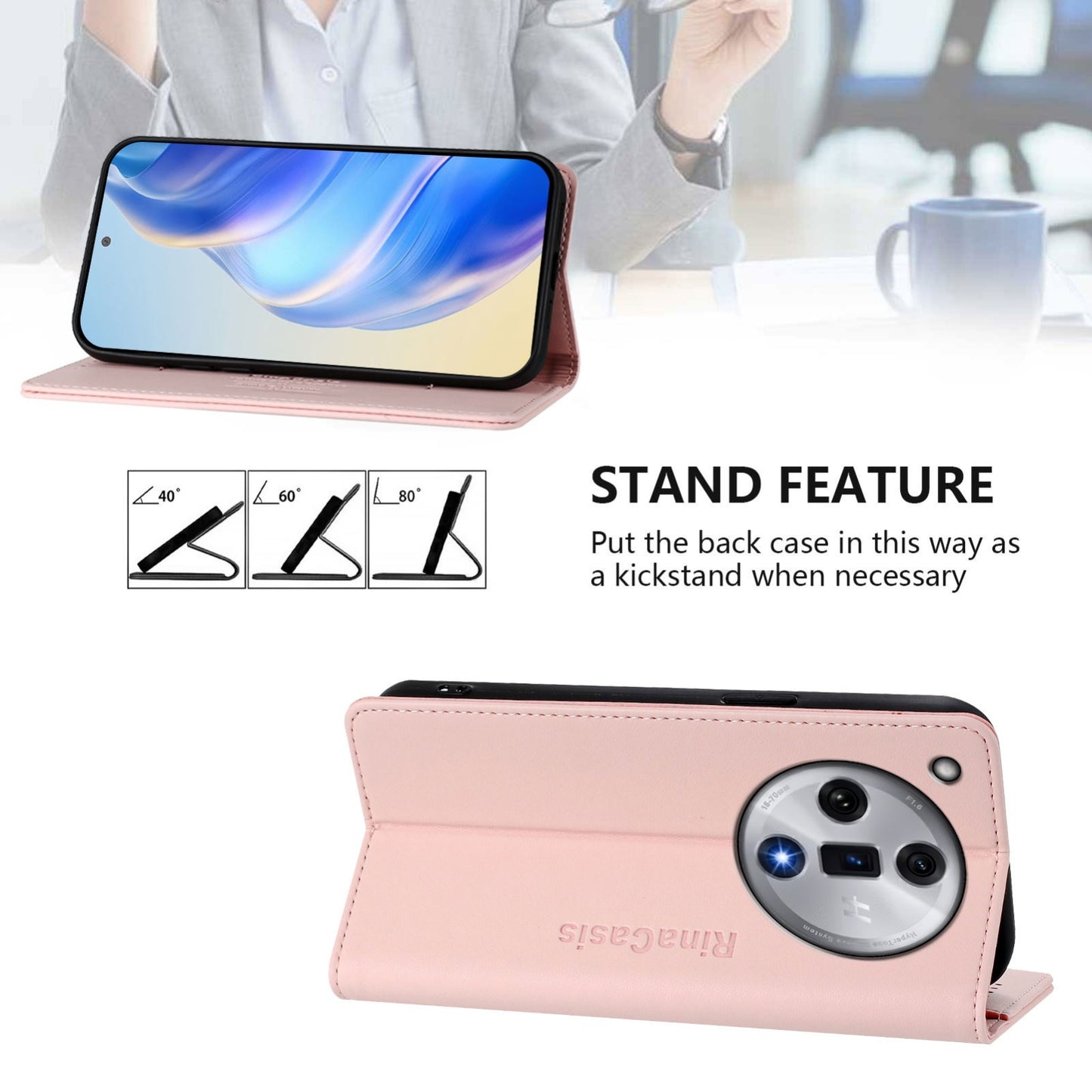 OPPO Find X7 Dual-Folded Magnetic Suction RFID Blocking PU Leather Wallet Phone Case with Card Slots, Cash Pocket, Kickstand, Full Protective Flip Cover