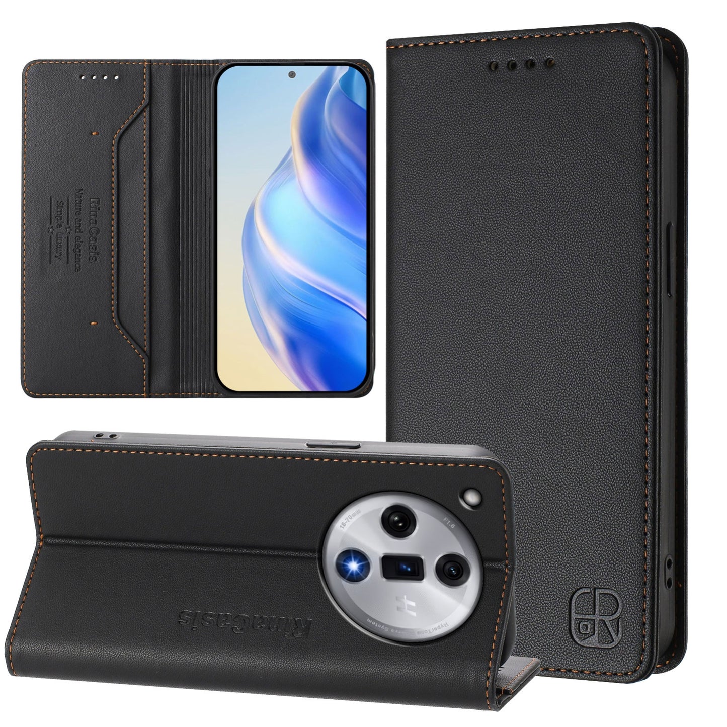 OPPO Find X7 Dual-Folded Magnetic Suction RFID Blocking PU Leather Wallet Phone Case with Card Slots, Cash Pocket, Kickstand, Full Protective Flip Cover