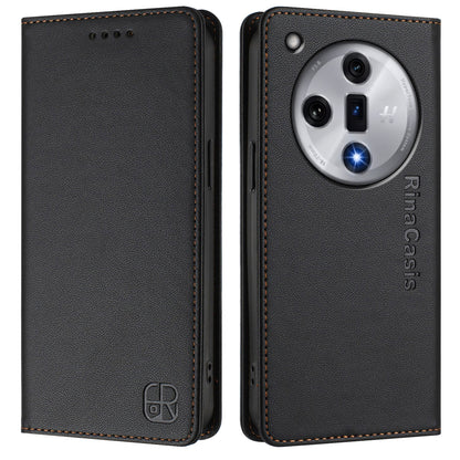 OPPO Find X7 Dual-Folded Magnetic Suction RFID Blocking PU Leather Wallet Phone Case with Card Slots, Cash Pocket, Kickstand, Full Protective Flip Cover