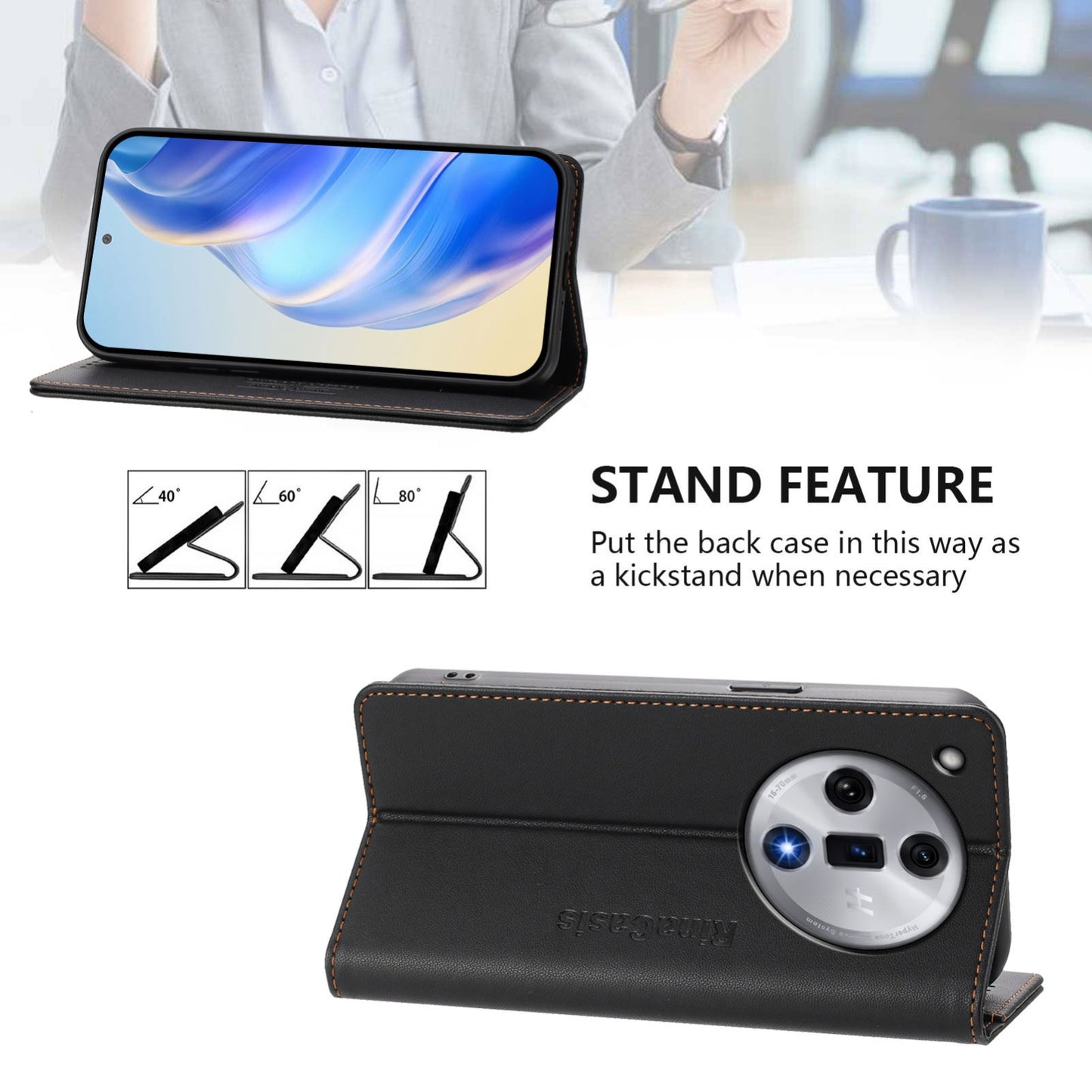 OPPO Find X7 Dual-Folded Magnetic Suction RFID Blocking PU Leather Wallet Phone Case with Card Slots, Cash Pocket, Kickstand, Full Protective Flip Cover