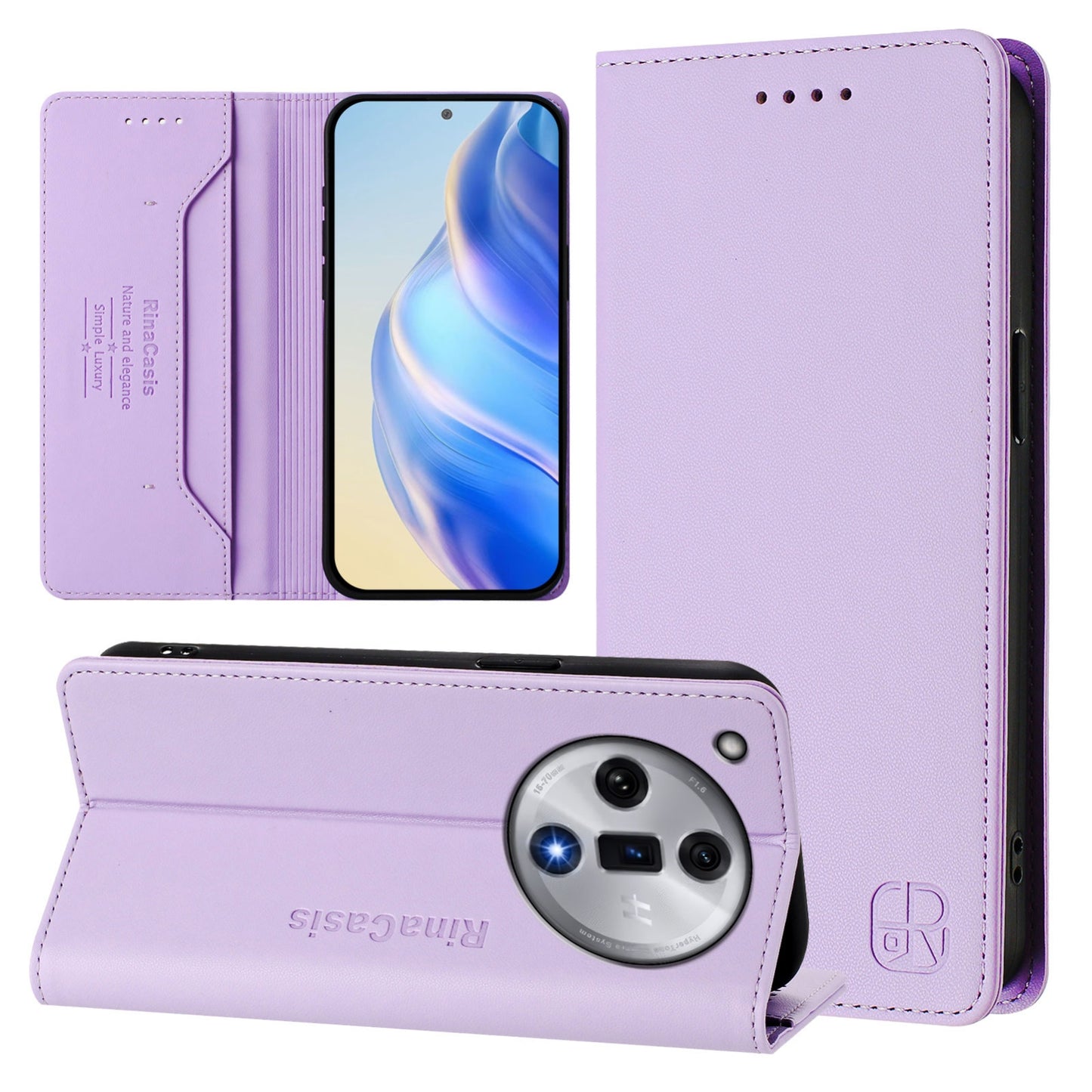 OPPO Find X7 Dual-Folded Magnetic Suction RFID Blocking PU Leather Wallet Phone Case with Card Slots, Cash Pocket, Kickstand, Full Protective Flip Cover